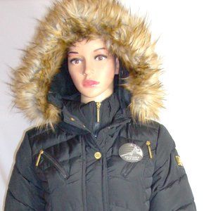 NWT RocaWear Bubble Jacket Black with Removable Fur trim on Hood  Size MM